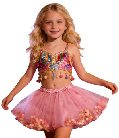 Generico Tutu Ballerina Bambina - Gonna tutù da Ballerina per Bambine con Pompon Colorati per Spettacoli di Danza E Feste di Carnevale