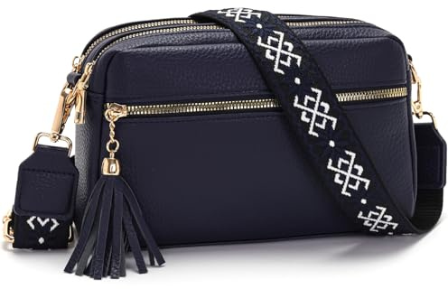 LANXINGLUO sac a main femme，sacoche femme bandoulière 4 Compartiments, en Cuir PU avec Sangle Réglable et Large Amovible，sac bandoulière noir