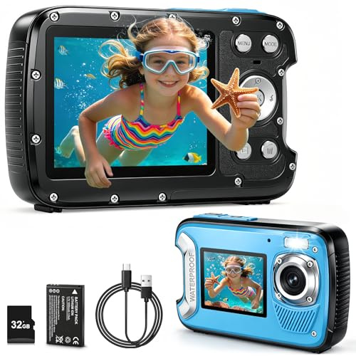 5K Underwater Camera 33FT Waterproof Camera with 32GB Card 96MP Autofocus Dual-Screen Selfie Underwater Camera for Snorkeling Waterproof Compact Digital Camera with 18X Digital Zoom Fill Light