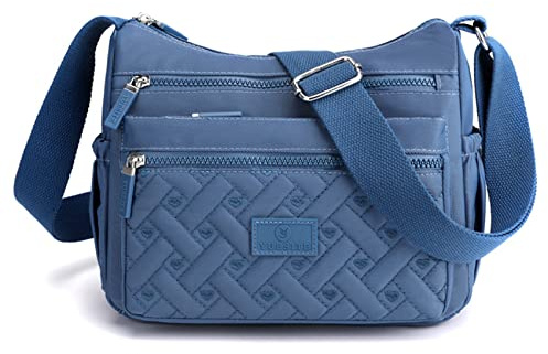 NOTAG Sac Bandoulière Femme, Sac à Main en Nylon Imperméable Sac à Bandoulière Casual Multi-Poches Sac Messenger (Bleu)