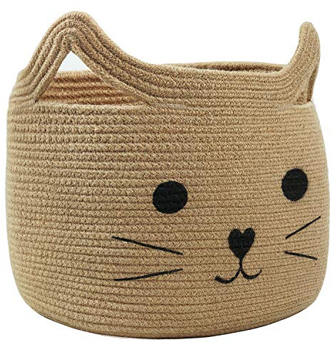 HiChen Large Woven Jute Rope Storage Basket, Baby Laundry Basket Organizer for Toys, Blanket, Clothes, Towels, Gifts | Pet Gift Baskets for Cat, Dog - 15.7 L×11.8 H