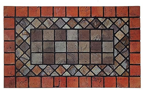 Nicoman Red Edge Tile Mat Barrier Doormat Eco-Friendly Scrape and Absorbent Indoor/Outdoor Door Mat, Regular (75x44cm), Red Border