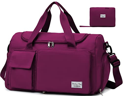 Tokeya Borsone da Viaggio Pieghevole, Impermeabile Borsone Palestra Sportiva con Scomparto Scarpe e Scomparto Bagnato Grande Borsa da Palestra Donna Leggera Borsa Piscina per Sport/Nuoto, Viola