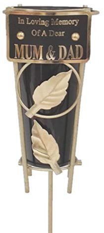 Black Graveside Memorial Flower Vase with Gold Stand - Mum and Dad 1881