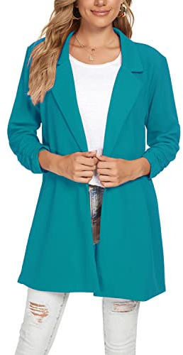MINTLIMIT Womens Lapel Blazer Long Sleeve Solid Formal Suit Jacket Office,Teal,S