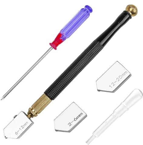 Lectorias Aleación Metálica Cortador de Vidrio, Cortadora para Ventana Grueso, Juego Profesional de Cortavidrios, Herramienta Corte, Glass Cutter Diamante Estilo Con Alimentador de Aceite