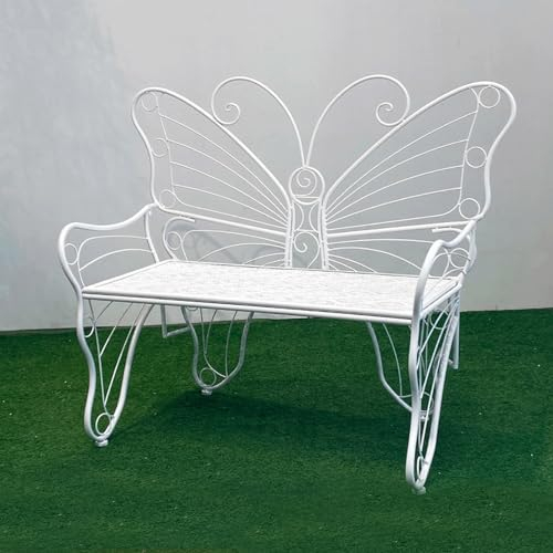 MMOU Gartenbank Metall Parkbank Wetterfest Sitzbank Mit Rückenlehne Armlehne Eisenbank Ruhebank Retro-Stil Gartenmöbel Stahl Gusseisen Bank Für Garten Park Balkon, Weiß