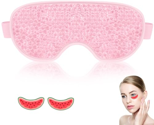 Maschera Gel per Occhi/Viso,GeeRic Maschere Refrigeranti Occhi+Patch Occhi Sotto Fodera Morbida Cinghia Regolabile Maschera Ghiaccio/Caldo per Alleviare Gonfiore/Occhiaie/Hangover/Emicrania/Stress