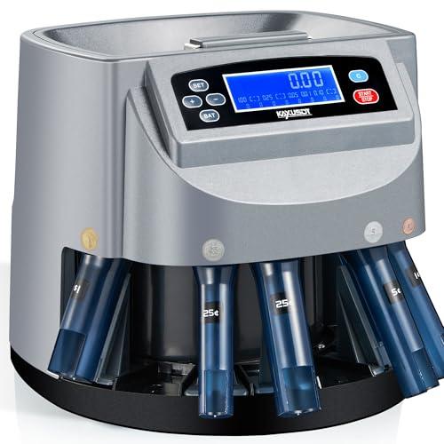 𝟐𝟎𝟐𝟔 𝐔𝐩𝐠𝐫𝐚𝐝𝐞𝐝 USD Coin Counter Machine, Professional Coin Sorter & Wrapper Roller Machine, 500 Coins Capacity Automatic Change Counter-LCD Display, Sorts 270 Coins/Min, 5 Coin Bins & Rolls