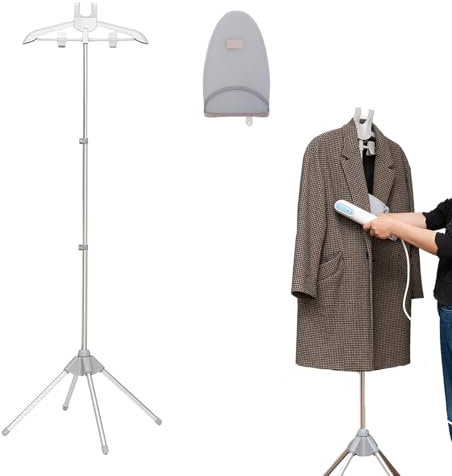 Porte-vapeur portable pour vêtements, défroisseur vapeur portable avec gant de repassage, trépied télescopique, porte-vêtements, cintre pour repassage à vapeur (gris clair)