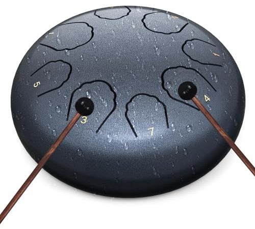 Zungentrommel 6 Zoll 8 Töne C-Key, Steel Tongue Drum Handpan Set,Regentrommel outdoor,Schlaginstrument für Anfänger, inkl. Tragetasche, Notenbuch & Schlägeln (Marineblau, 6 Zoll)
