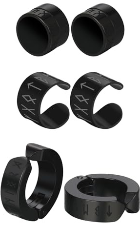 OIDEA Black Earrings Set for Men: 3 Pairs Norse Viking Runes Hoop Earrings Magnetic Earrings Non Piercing Ear Cuff Earrings Stainless Steel Mens Earrings Amulet Jewelry Gifts