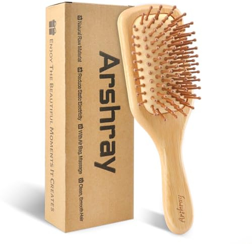 Arshray Wooden Bamboo Hair Brush with Wooden Handle and Bamboo Bristles,Reduces Static,Ideal for Dry,Curly,Thick,Thin and Straight Hair