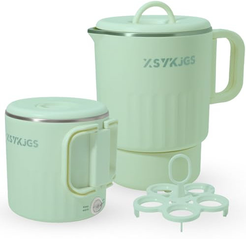 Faltbarer Wasserkocher 1L Grün Reise Camping Wasserkessel - 600W 304 Edelstahl Elektrischer Wasserkocher BPA-freier - Doppelwand Design mit Automatische Konstanttemperatur und Dauerkochfunktion