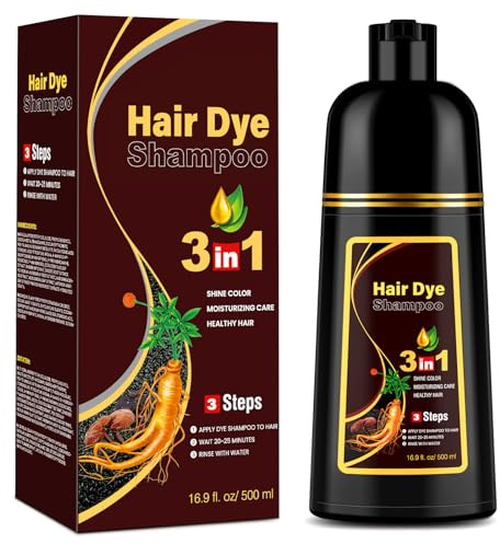 Champú Tinte Marrón Oscuro para Hombres y Mujeres, Dark Brown Hair Dye Shampoo 3 en 1, Champú Tinte para Cabello Gris (500 ml)