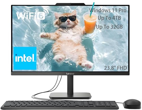 Lenovo Computer desktop FHD All-in-One da 23,8 per casa e lavoro, Intel N100 (fino a 3,4 GHz), 8 GB di RAM, SSD da 512 GB, grafica Intel UHD, RJ45, Bluetooth, HDMI, Wi-Fi, tastiera e mouse, Windows