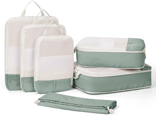 Narwey 6 Sets Compresión Organizador Maletas Bolsos, Compression Packing Cubes, Bolsas Viaje para Mochila, Equipaje de Mano y Maleta, Organizadoras Ropa Travel Essentials (Verde salvia)