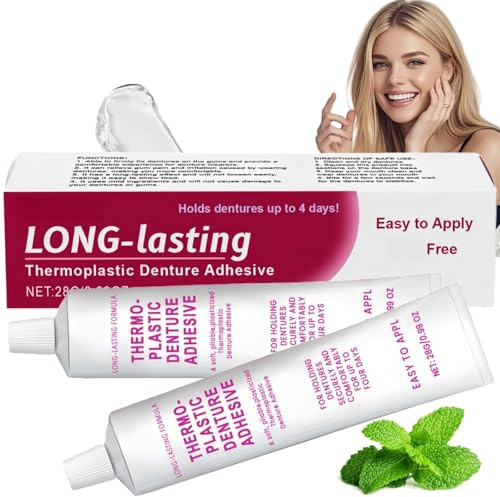 2PCS Denture Silicone Reline Adhesive Cream,Denture Adhesives for Women False Teeth,Long-Lasting Secure Denture Adhesive,Non-Glue Dental Glue for Teeth,28G Ther/mopla/stic Dent/ure Adh/esive Kit
