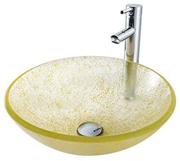 Lavabo De Baño De 16.53 con Diseño De Puntos, De Vidrio Templado, sobre Encimera, con Grifo Cromado, Desagüe Emergente Y Un Elegante Lavabo.