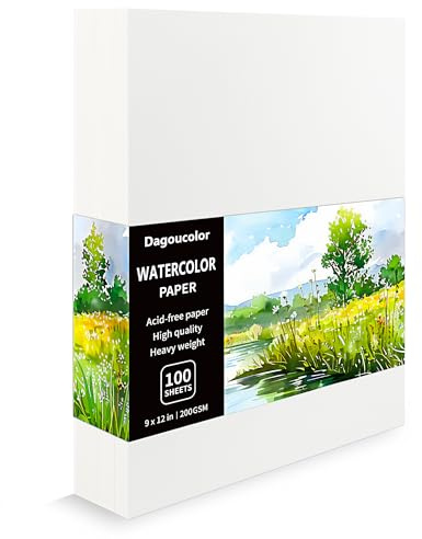 DagouColor Papel Para Acuarela, 9 x 12, 200GSM, 100 Pcs Papel de Dibujo Pintura, Suministros de Arte Artistas Principiantes Adultos Niños Niñas