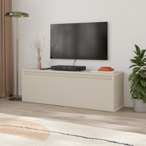 Modern TV Unit with Drop-Down Door – Sunset Lowboard for TVs up to 50” – Compact Media Console Cabinet with Storage – 120cm Wide – Minimalist Design – Easy Assembly – 3 Colours (Beige)