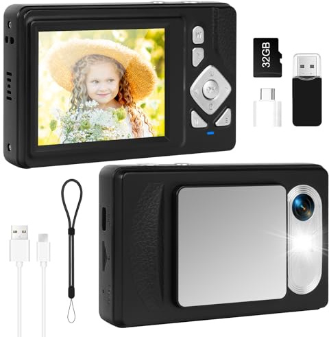 Digital Camera - 48MP UHD Autofocus with 2.83 LCD Screen 18X Digital Zoom Anti-Shake Portable Photography Vlog Compact Camera with 32gb SD Card for Kids Beginners Teens (Black)