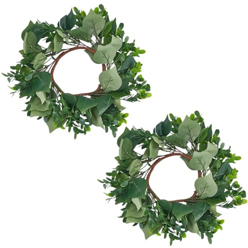 SOFPLATE 2 pz Ghirlande di Candele Artificiali Foglie Anello di Candela Stoffa Estate Verde Piante Foglia Boho Fattoria Ghirlanda Pilastri Supporti Anelli Ghirlanda per Casa Matrimonio Festa Centrotav