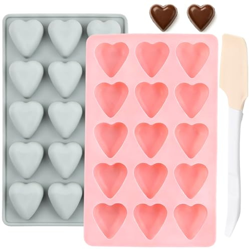 Molde de Silicona en Forma de Corazón – Set de 2 Piezas para Chocolates y Caramelos, Ideal para el Día de San Valentín, Reutilizable, con Raspador