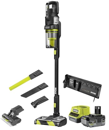 RYOBI 18 V ONE+ borstlös dammsugare RASV18BL-1C40GL, 135 AW sugkraft, dubbla cykloner HEPA 13-filter, inkl. 4Ah batteri och laddare