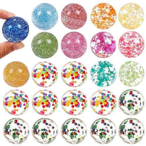 POPOYU 24 Pcs Bouncy Balls for Kids Party Bags,32mm Bouncing Ball,Small Bouncing Balls,Party Bag Fillers for Kids,Small Rubber Ball for Birthday Gifts,School Prizes,Perfect for Stocking Fillers