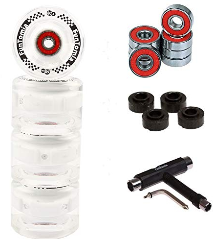 FunTomia 4 Stück (LED) Longboard/Skateboard/Mini-Board Rollen (Big Wheels) in 65x45mm 80A inkl. ABEC-9 Kugellager und Metall Spacer 80A Rollenhärte