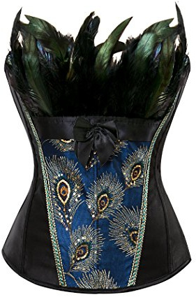 Jutrisujo corset femme sexy Dentelle Paon Plume Bustier sûrre Taille Lingerie Floral Broderie a Lacets Sexy Burlesque Top medieval Noir 2XL