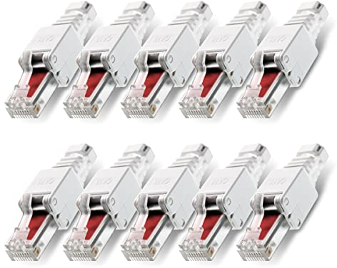 10 Stück Netzwerkstecker werkzeuglos RJ45 CAT6 LAN UTP Kabel Stecker ohne Werkzeug werkzeugfrei CAT5 CAT7 Verlegekabel Patchkabel Netzwerkkabel Toolless Modular Plug Connector Crimpstecker