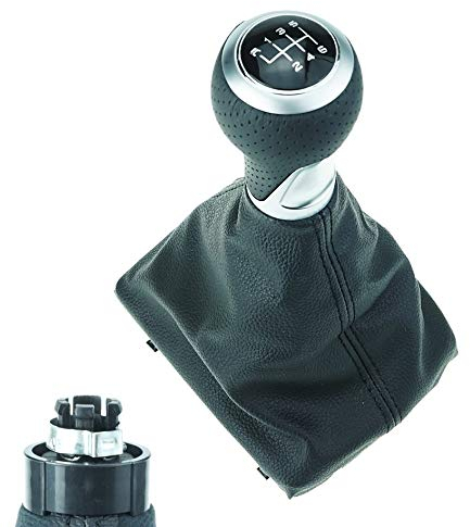 Do!LED DoLED perforierter Schaltknauf + Schaltsack + Rahmen - Leder - schwarze Naht - 6 Gang Ersatzteil Chrom-Matt Look