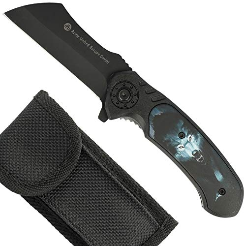 Clauss Klappmesser Wolf mit Tiermotiv in türkis, Einhandmesser mit Gürteltasche, 10005, schwarz, 8,5 cm Klinge