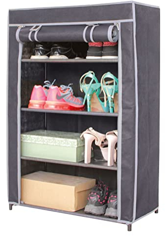 Spetebo Stoff Schuhregal für 8 Paar Schuhe - 90 x 58 cm - Schuhschrank mit 4 Etagen und Tür - Schuh Ablage Regal Schrank Ständer verschließbar mit Reißverschluss