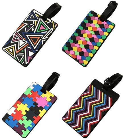 Etiquetas para equipajes de colores, etiquetas para maletas, etiquetas para maletas, avión, maletas, maletas, maletas, maletas, carrochas, bolsa de viaje (4 unidades)