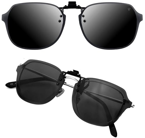 CREYESTAL Clip Lunettes de Soleil Polarisées, Relevable et Ultra léger, Surlunettes de soleil, Clip Solaire, Homme, Femme, 100% Anti-UV, Certifié CE