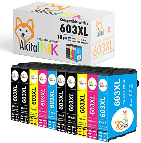 AkitaINK 603XL Multipack 10 Cartucce Compatibili per Epson 603 XL per Expression Home XP-2100 XP-2105 XP-3100 XP-4100 Workforce WF-2810 WF-2830 WF-2850(4 nero, 2 ciano, 2 magenta, 2 giallo)