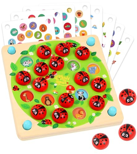 Subtail Montessori Spielzeug ab 3 4 5 Jahre - Memory ab 2 3 4 Jahre - Kinderspielzeug Ladybug Marienkäfer Holzspielzeug Double Spiel - Geschenk MäDchen Junge