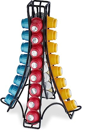 Relaxdays Kapselhalter kompatibel mit Nespresso, 32 Kapseln, Kapselständer Metall, HxBxT: 30 x 21,5 x 21,5 cm, schwarz