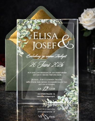 Manschin-Laserdesign Inviti di nozze | eleganti biglietti di invito in vetro acrilico per matrimoni, compleanni, feste – personalizzabili con il testo desiderato – con stampa UV