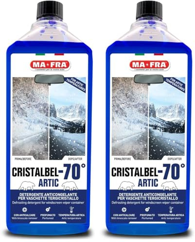 Ma-Fra, Cristalbel Artic -70°C Liquido, Detergente Anticongelante per Vaschette Tergicristallo, Azione Sgrassante Anticalcare, Resiste alle Basse Temperature Senza Congelare (Confezione da 2)