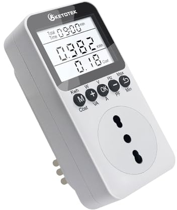 KETOTEK Stromzähler für Steckdose mit Hintergrundlicht Strommessgerät Energiekostenmessgerät 3680W Digitaler Energiekosten Stromverbrauchszähler