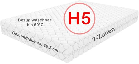 Crownmiller 7- Zonen Matratze Gigant 90 x 200 cm H5/extra fest- ca. 12,5 cm, Bezug waschbar bis 60 Grad, Oeko-TEX® 100
