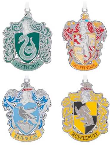 Hallmark Hogwarts Crests Pack of 4 Keepsake Ornament, Harry Potter Tree Decoration, Metal Hanging Ornament, Christmas Hanging Ornament, Gifts for Christmas