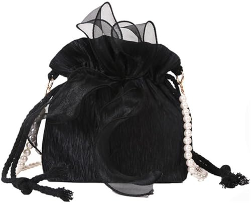 Ymxygz spets rosett tygväska liten vit pärla handväskor aftonväska bröllop brudväska sommar dragsko hink fest bal crossbody plånböcker