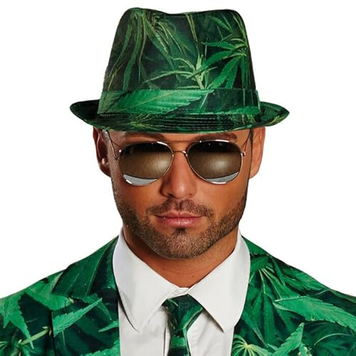 CREATIV DISCOUNT NEU Hut Hanf Fedora, grün, mit Hanf-Muster