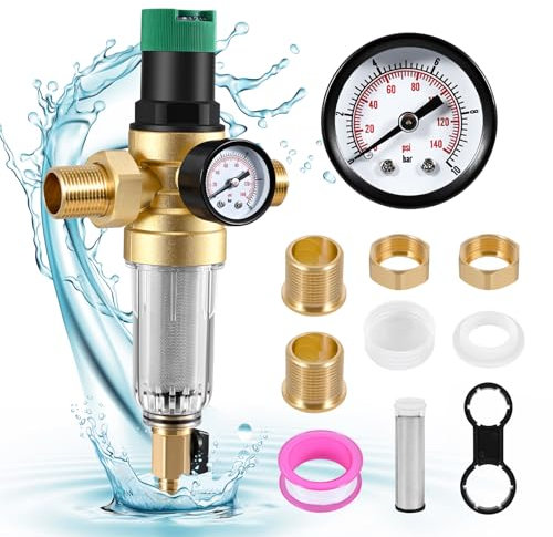 Ovshnrr Réducteur de pression d'eau 3/4, avec Manomètre et Filtre à Tamis, pour D'irrigation de Jardin, au Chauffage au Gaz, au Robinet