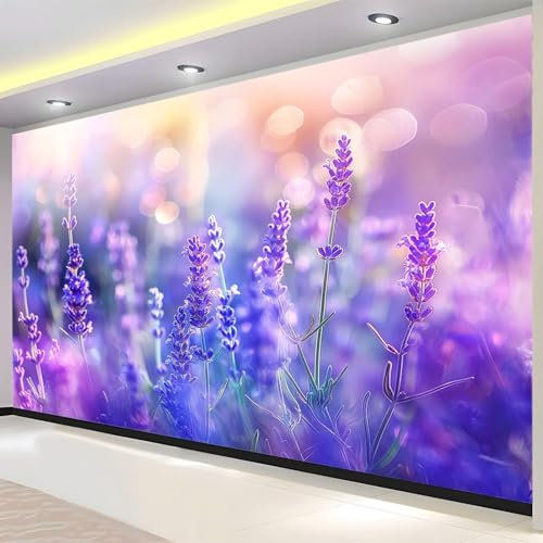 Vlies Fototapete Lavendel 3D Effekt 300x210 Lila Blume Foto Tapete Schlafzimmer Wohnzimmer Moderne XXL Wandtapete Groß Vliestapete Fototapeten Poster Wand Dekoration a.1548